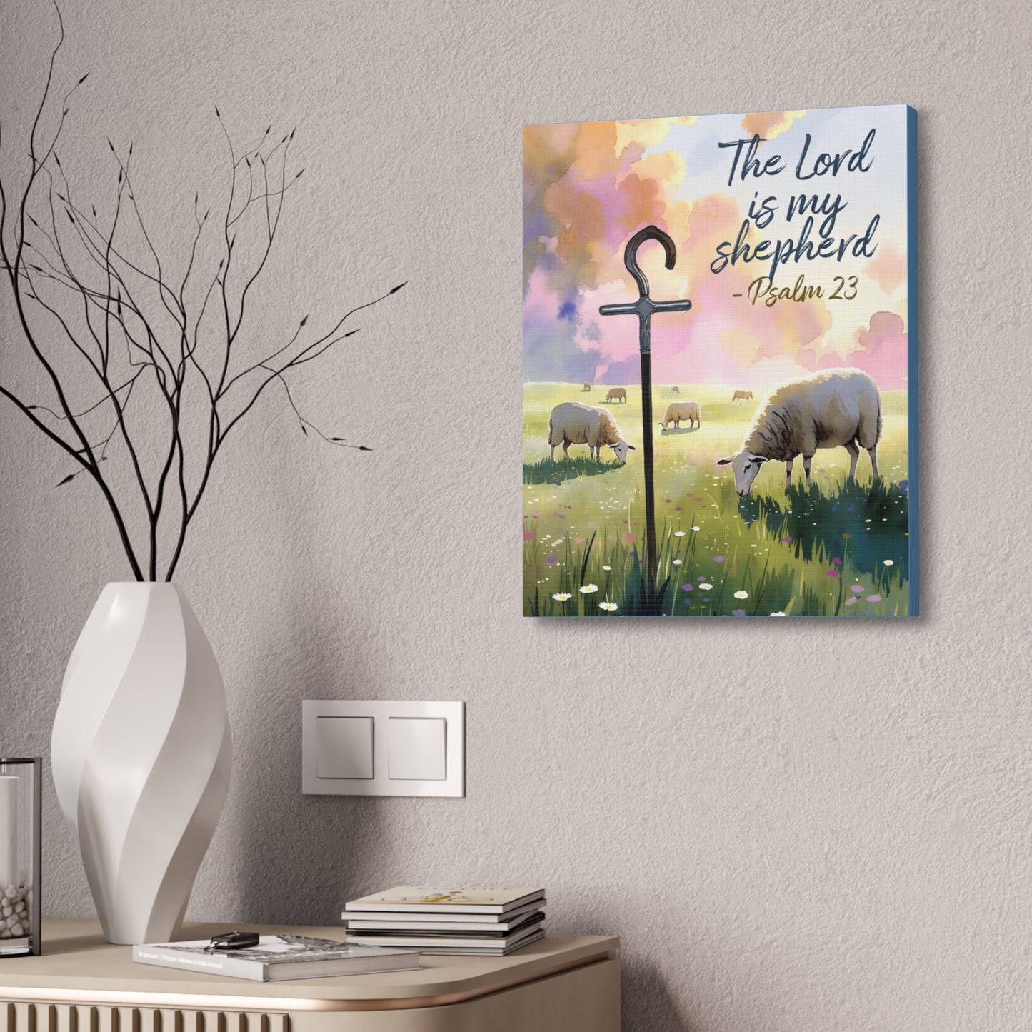 Psalm 23 Canvas Wall Art – “The Lord is My Shepherd” Stretched Canvas