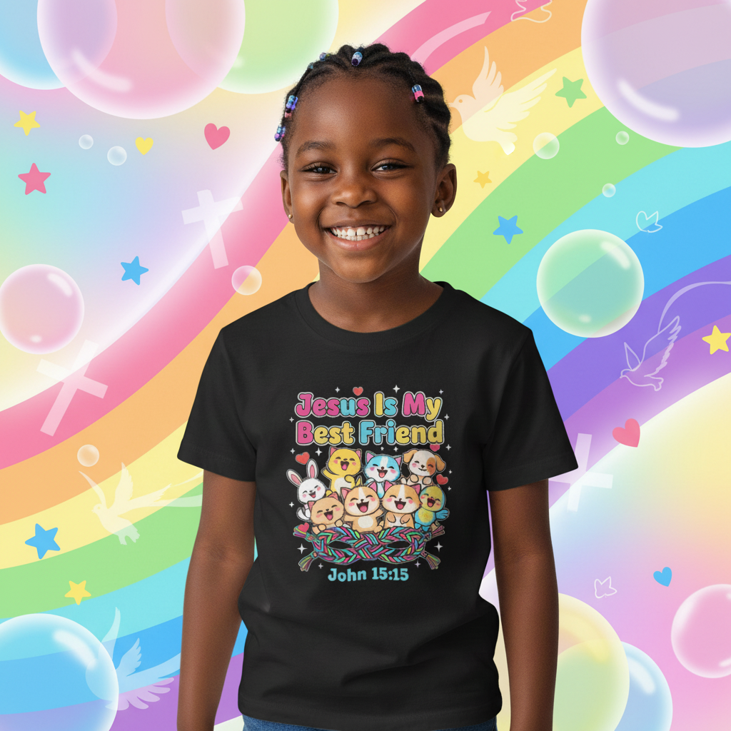 Jesus Is My Best Friend Kids T-Shirt — John 15:15 Cute Animal Faith Tee