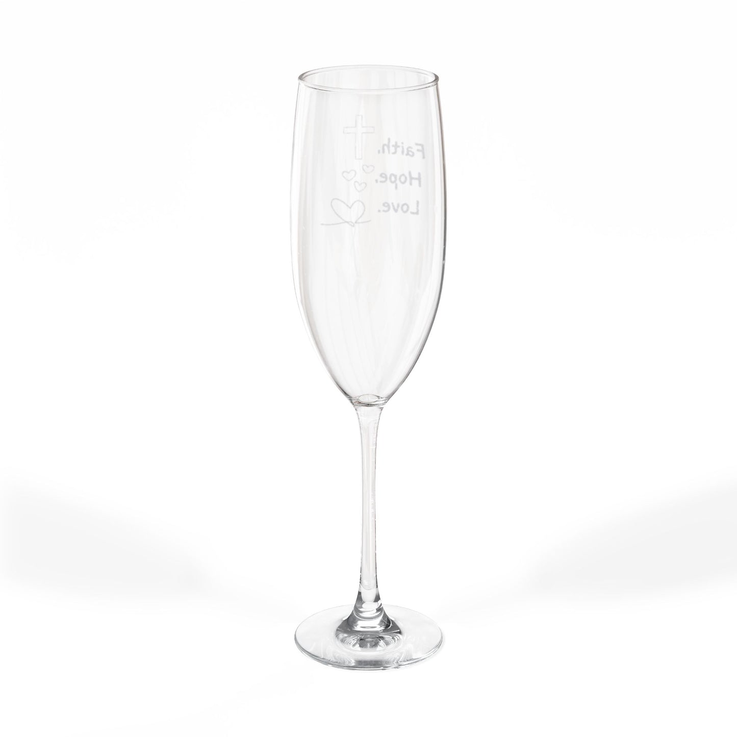 Engraved 8oz Champagne Flute — "Faith Hope Love" Celebratory Glass