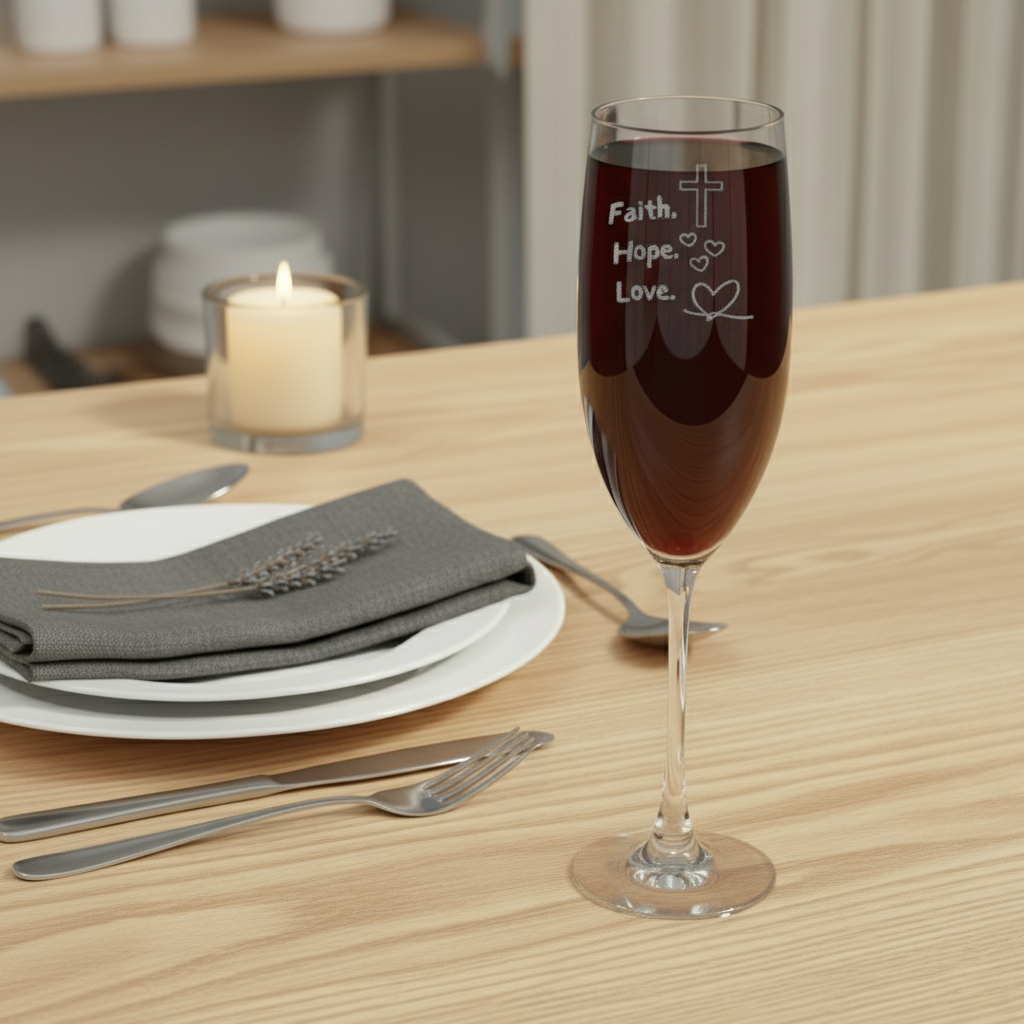Engraved 8oz Champagne Flute — "Faith Hope Love" Celebratory Glass