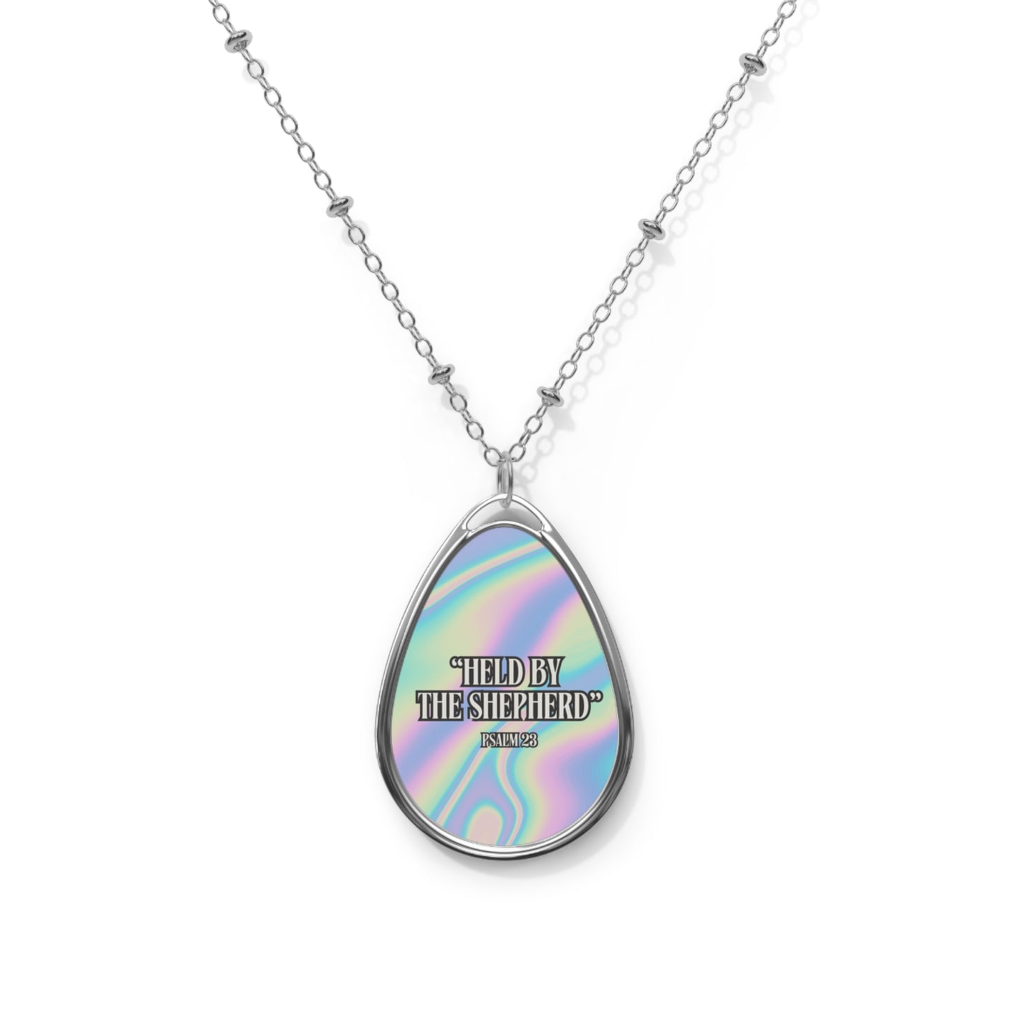 Holographic Oval Necklace Pendant — "Led by the Shepherd" Inspirational Jewelry