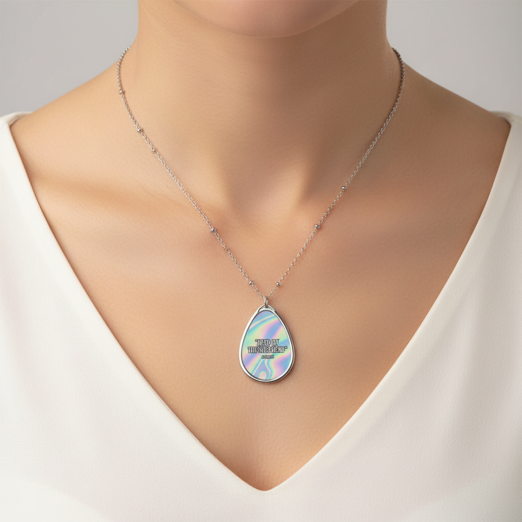 Holographic Oval Necklace Pendant — "Led by the Shepherd" Inspirational Jewelry