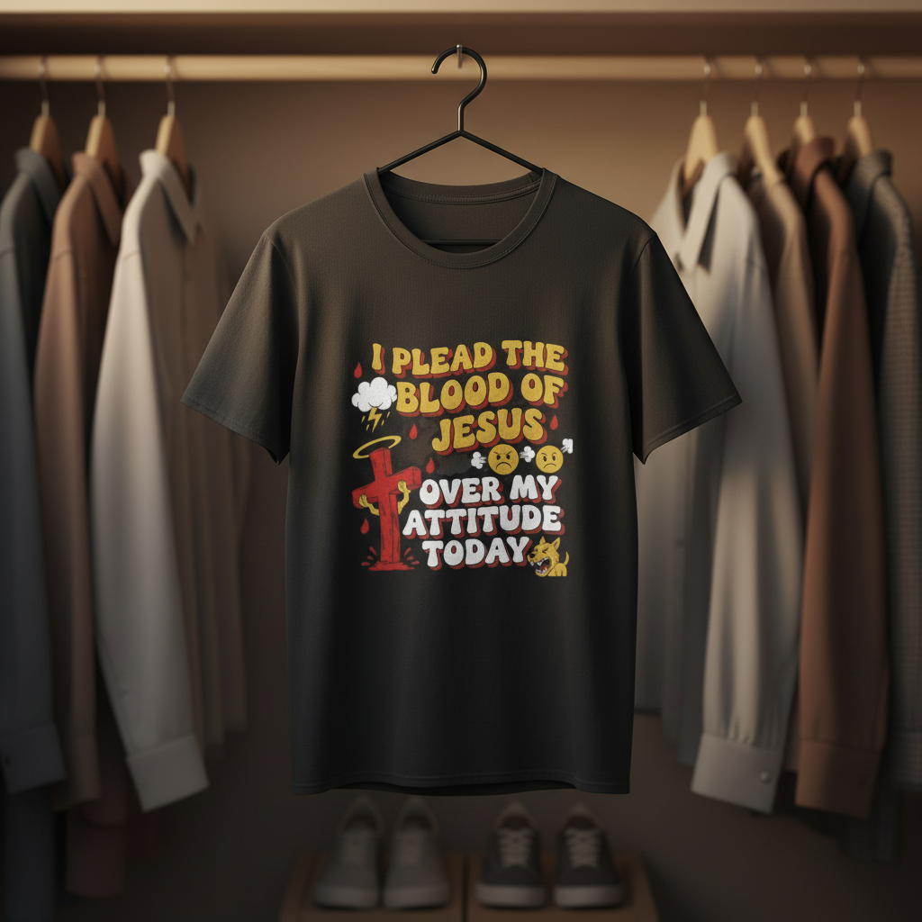 I Plead the Blood of Jesus Over My AttitudeFunny T-Shirt, — Christian Faith Prayer Tee