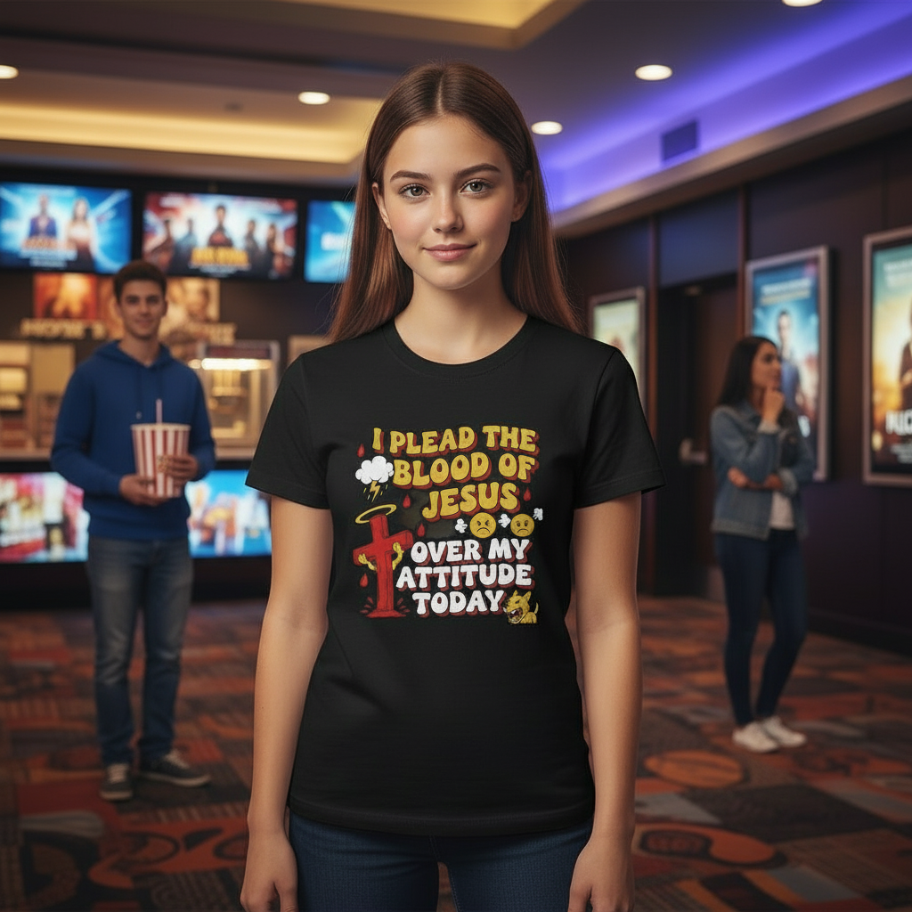 I Plead the Blood of Jesus Over My AttitudeFunny T-Shirt, — Christian Faith Prayer Tee