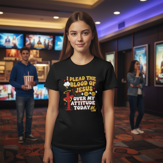 I Plead the Blood of Jesus Over My AttitudeFunny T-Shirt, — Christian Faith Prayer Tee