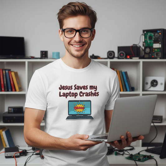 Jesus Saves, My Laptop Crashes Short Sleeve Tee