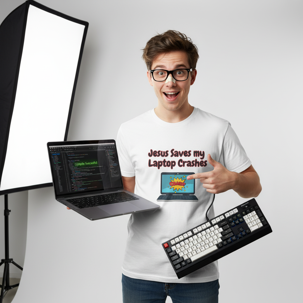 Jesus Saves, My Laptop Crashes Short Sleeve Tee