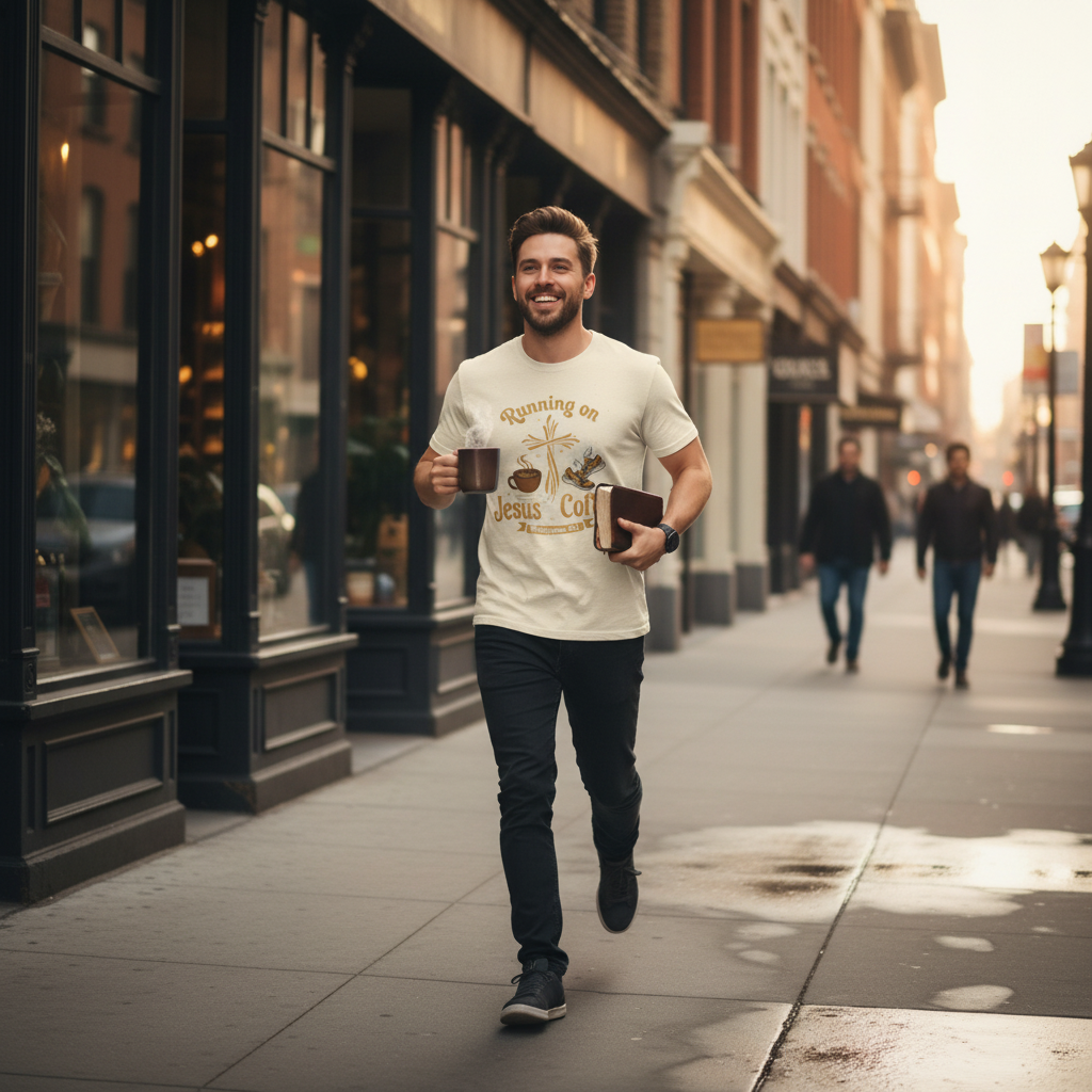 Running on Jesus & Coffee T-Shirt — Christian Faith Coffee Tee
