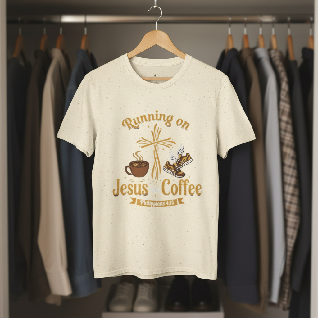 Running on Jesus & Coffee T-Shirt — Christian Faith Coffee Tee