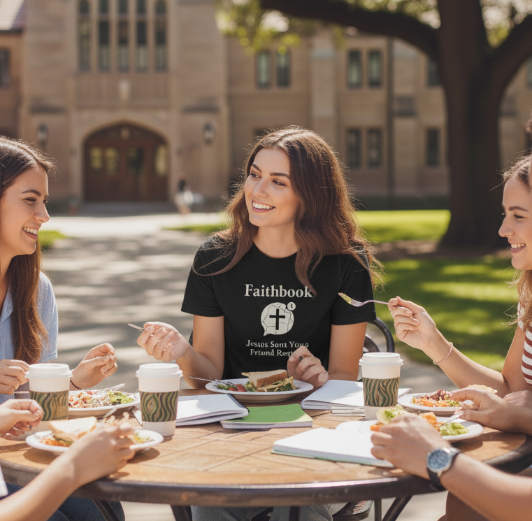 Faithbook Tee — "Jesus Sent You a Friend Request" Christian T-Shirt
