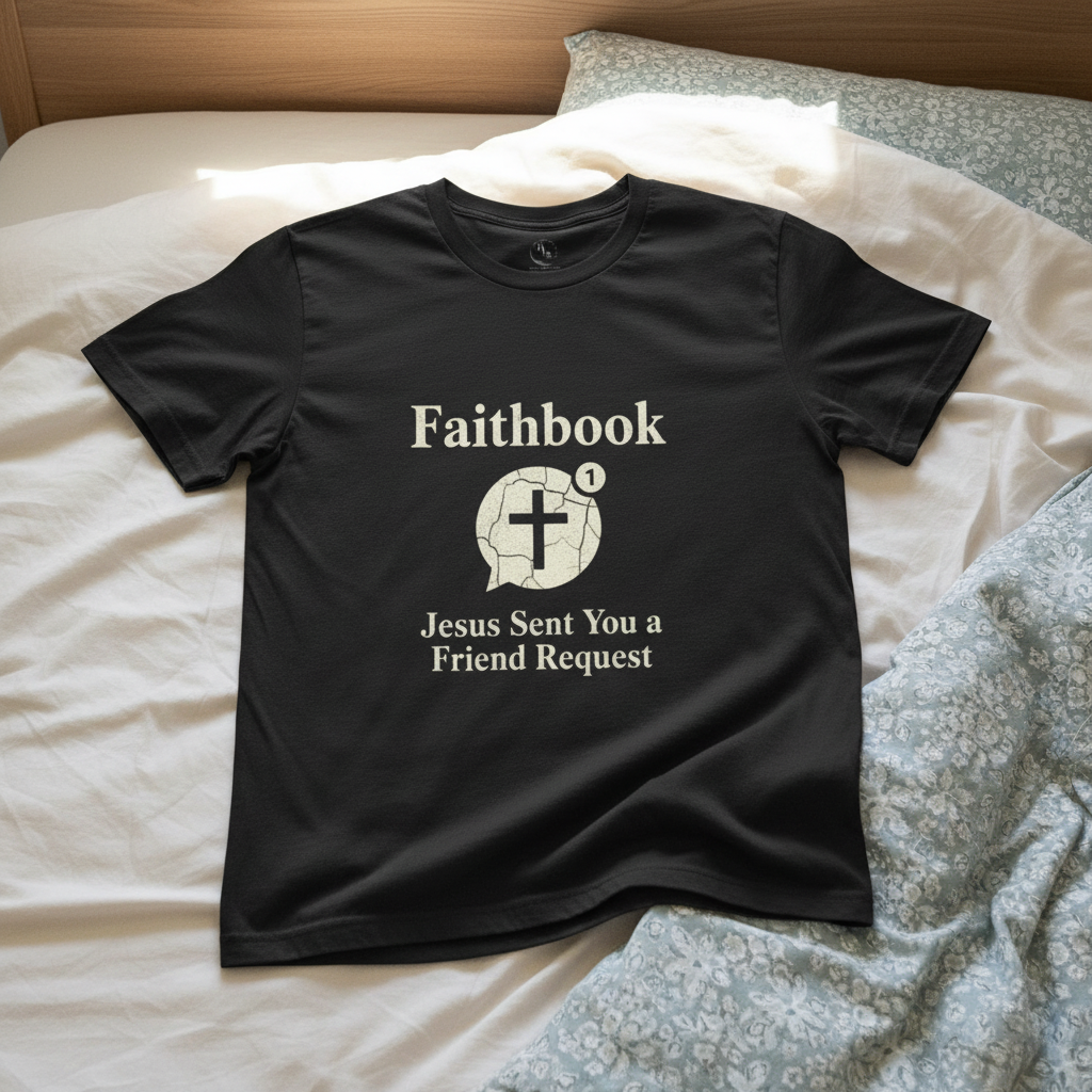Faithbook Tee — "Jesus Sent You a Friend Request" Christian T-Shirt