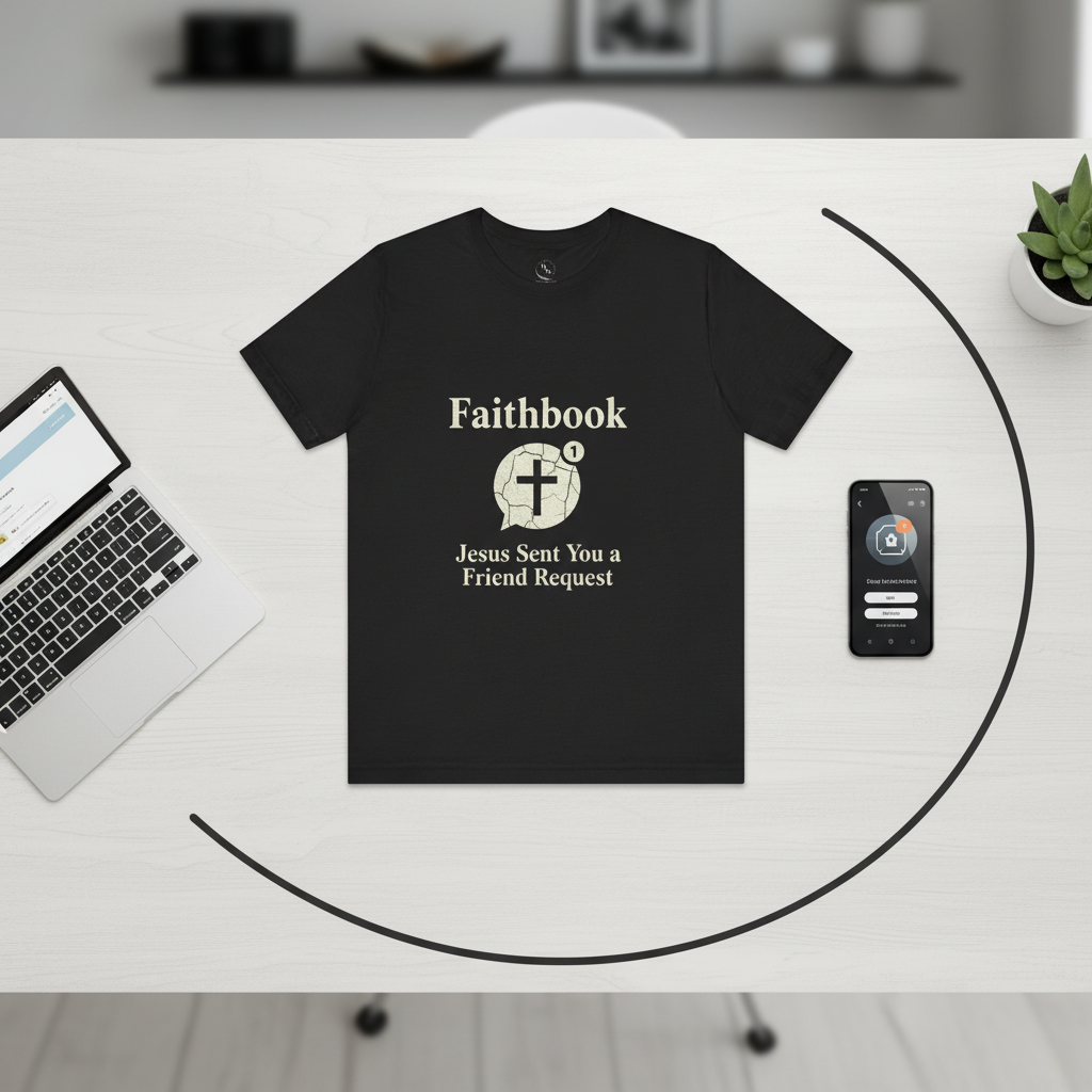Faithbook Tee — "Jesus Sent You a Friend Request" Christian T-Shirt