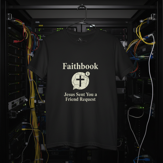 Faithbook Tee — "Jesus Sent You a Friend Request" Christian T-Shirt