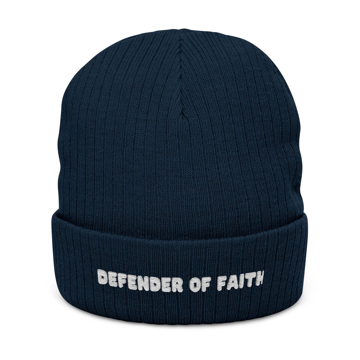 Defender of Faith Ribbed Knit Beanie (Embroidery)