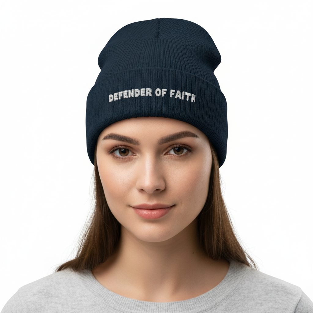 Defender of Faith Ribbed Knit Beanie (Embroidery)