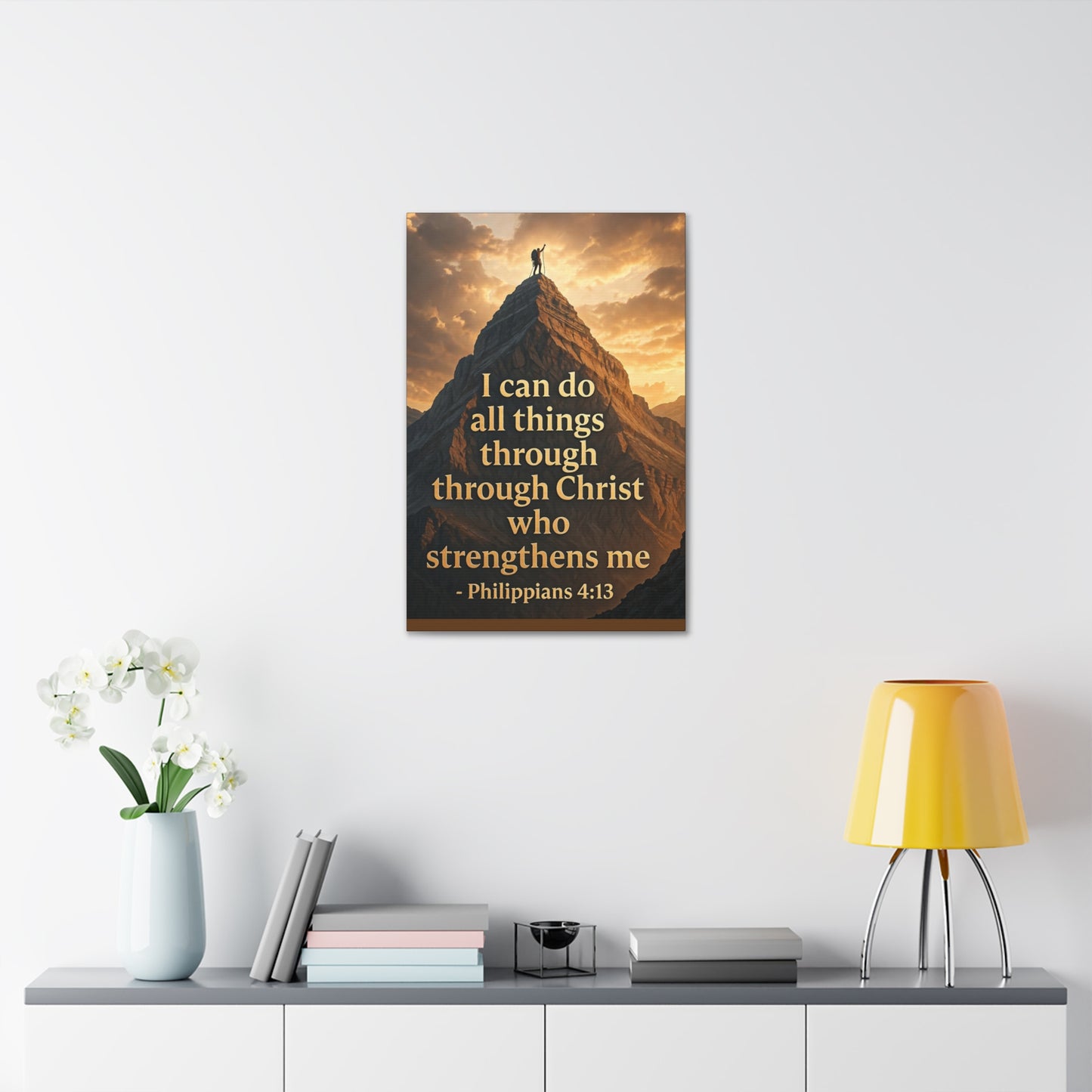 Philippians 4:13 Mountain Canvas Print — Inspirational Christian Wall Art