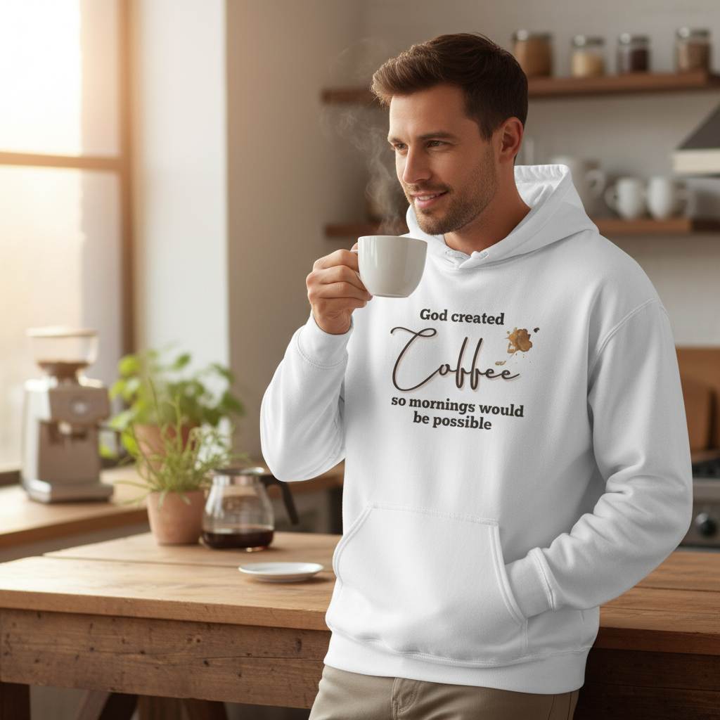 Coffee Lover Hoodie — "God Created Coffee, so mornings could be possible.