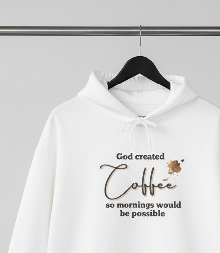 Coffee Lover Hoodie — "God Created Coffee, so mornings could be possible.