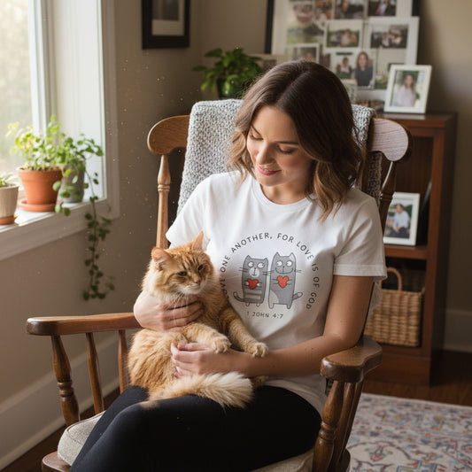 Cat Love Unisex Short Sleeve Tee, Cute Animal Tee, Inspirational Shirt, Gift for Cat Lovers, Faith-Based Tee