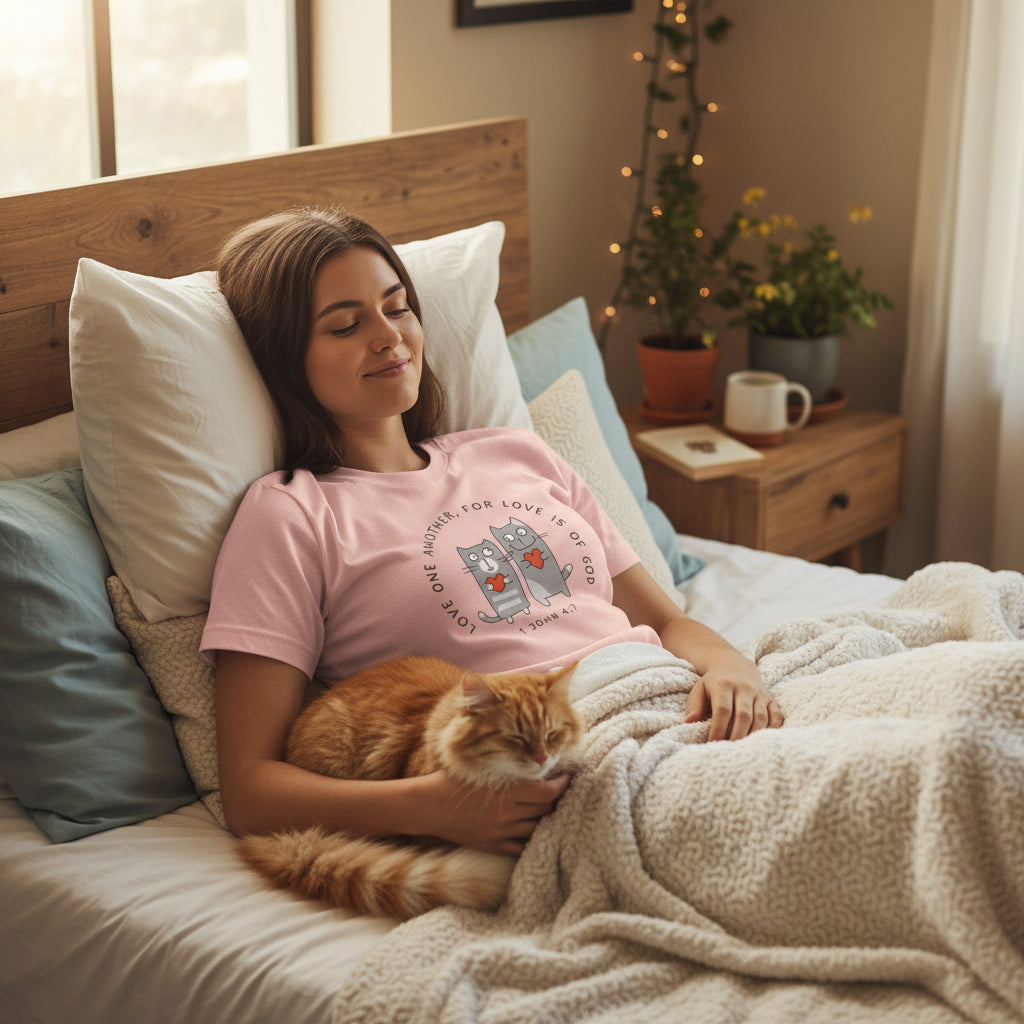 Cat Love Unisex Short Sleeve Tee, Cute Animal Tee, Inspirational Shirt, Gift for Cat Lovers, Faith-Based Tee
