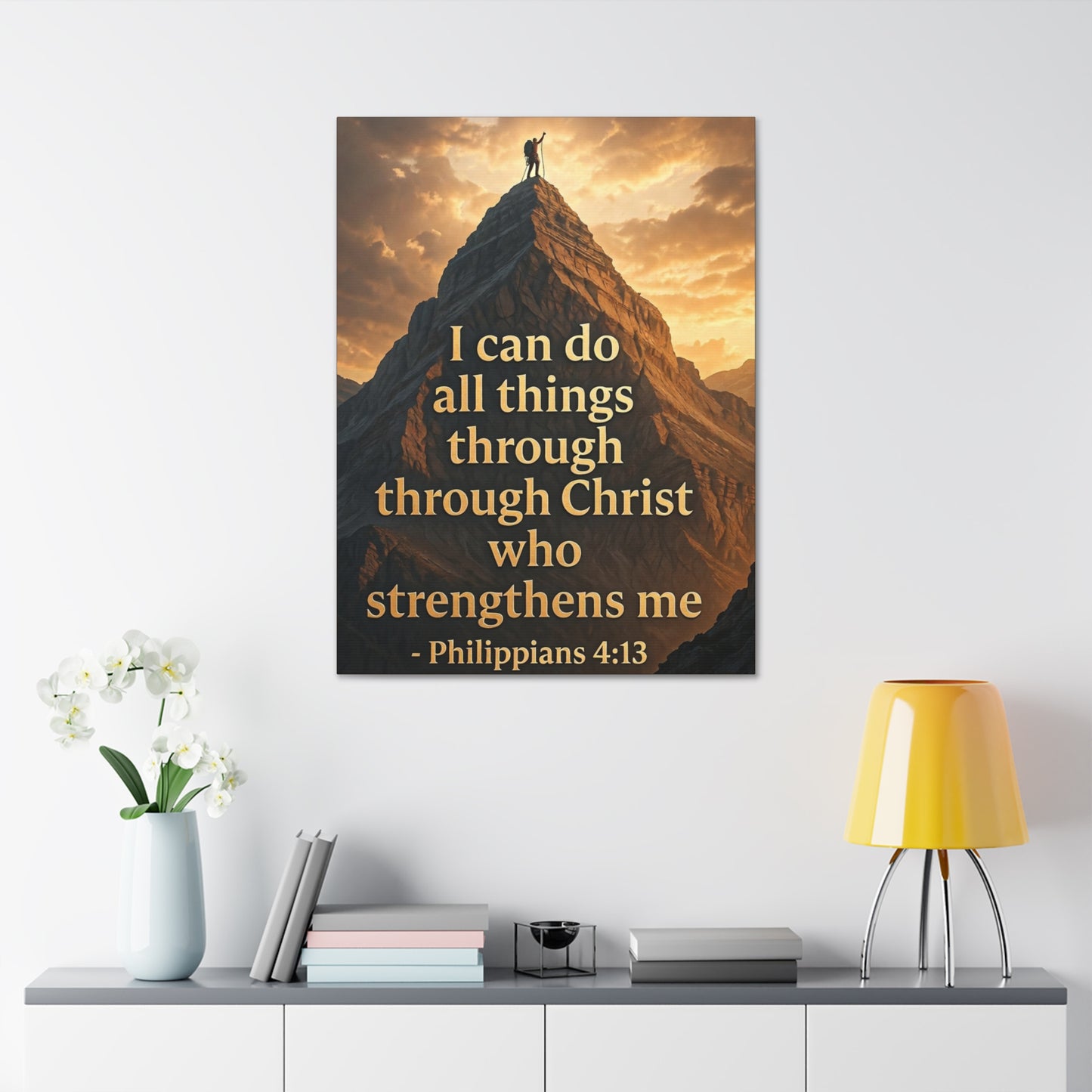 Philippians 4:13 Mountain Canvas Print — Inspirational Christian Wall Art