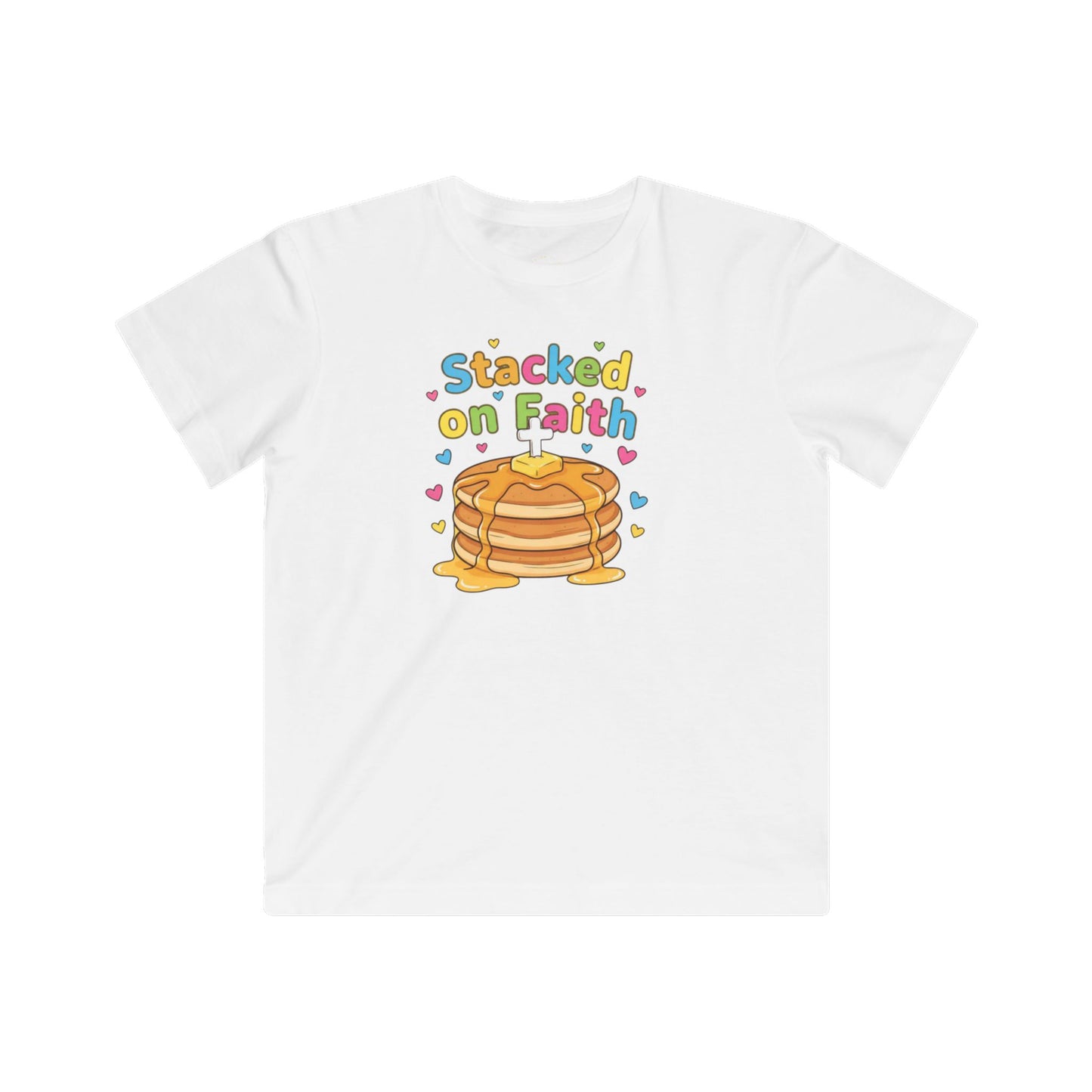 Kids T-Shirt — "Stacked on Faith" Pancake Graphic Tee for Christian Kids