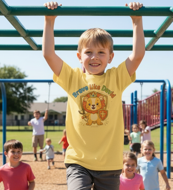 'Brave Like David' Kids Tee — Cute Lion Knight Children's T‑Shirt