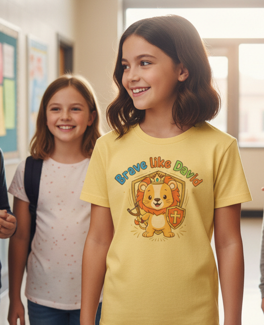 'Brave Like David' Kids Tee — Cute Lion Knight Children's T‑Shirt