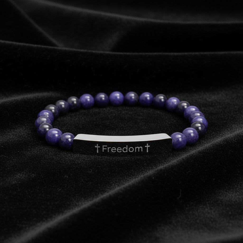 Freedom - Inspirational Natural Stone Bracelet - Engraved 'Freedom'