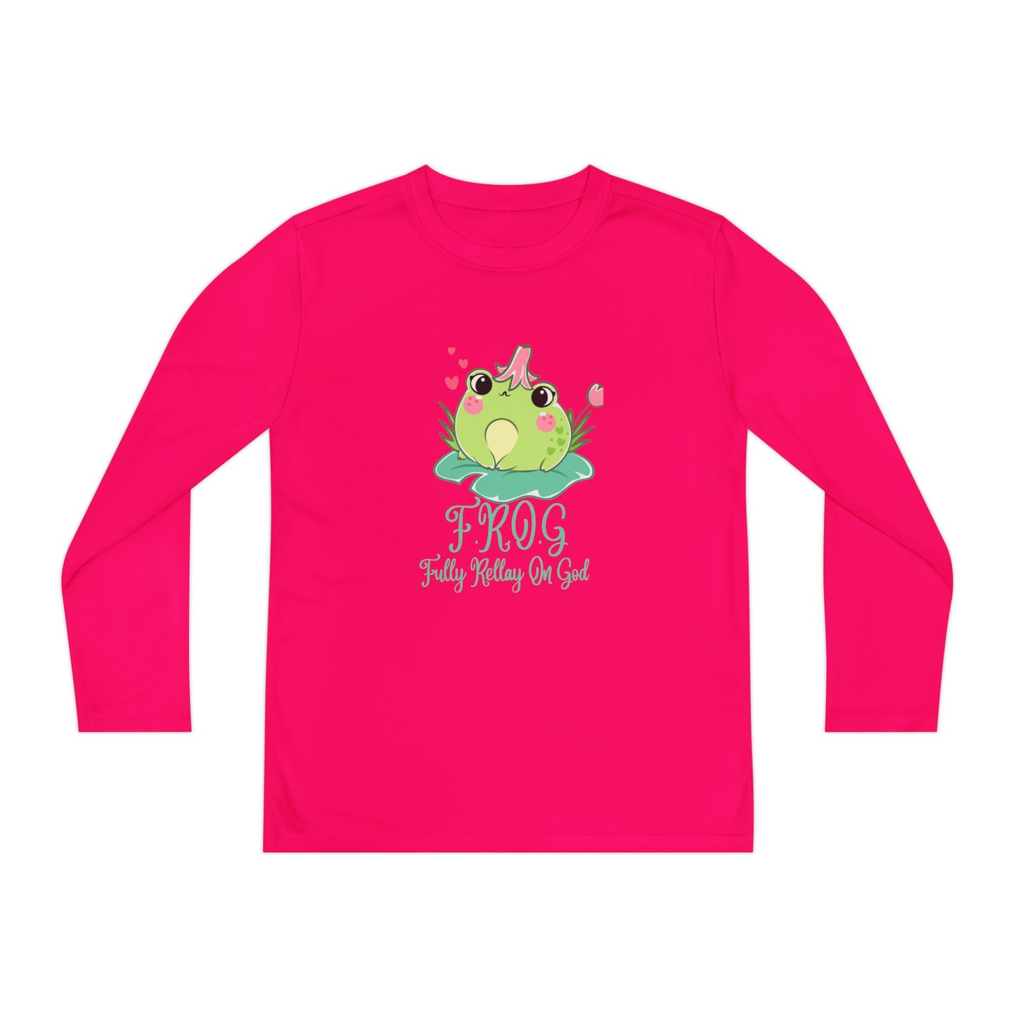 Frog fully rely on God cute christian t shirt Love Youth Long Sleeve Tee - Fun and Playful Design for Kids
