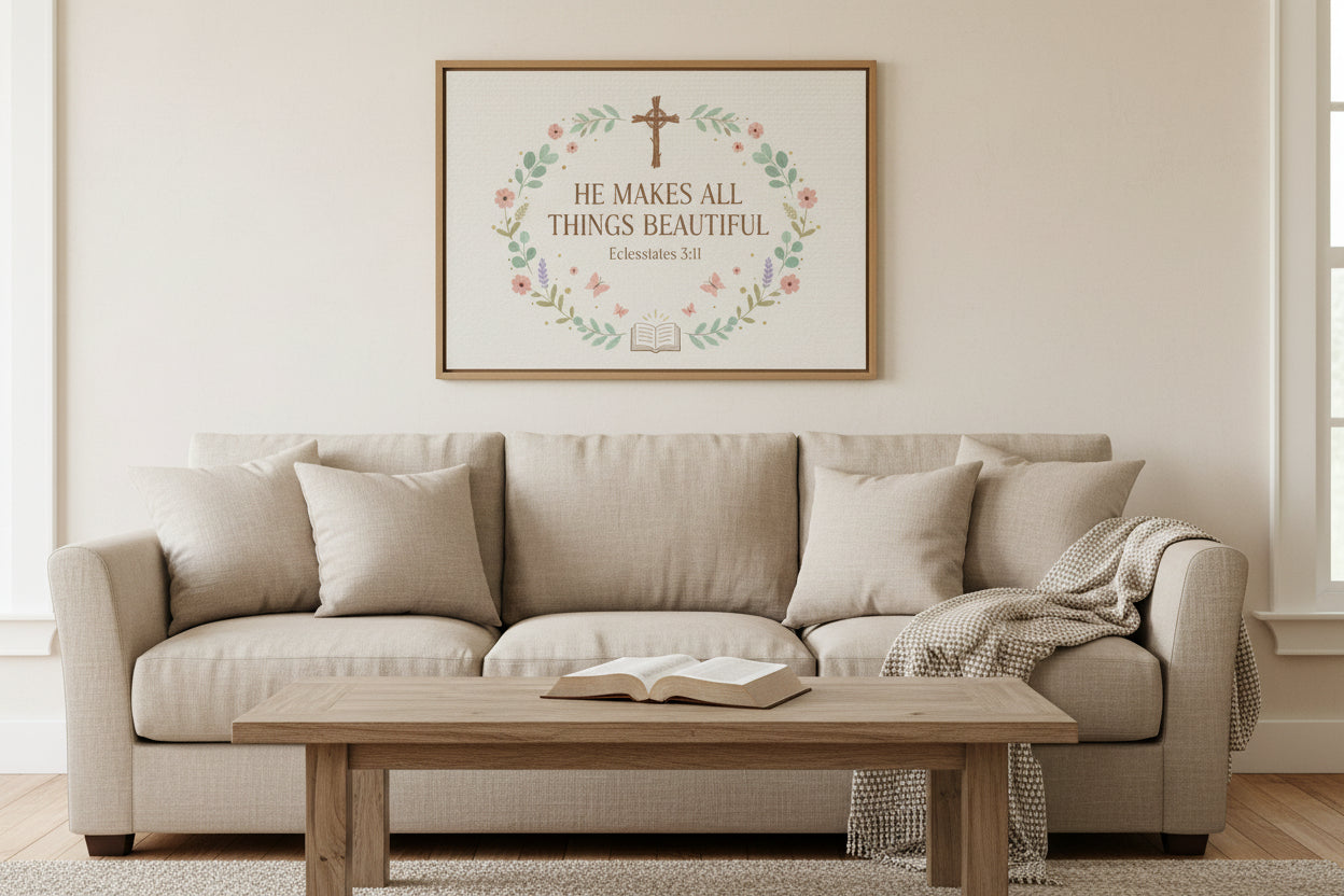 He Makes All Things Beautiful Satin Canvas Wall Art (Ecclesiastes 3:11)