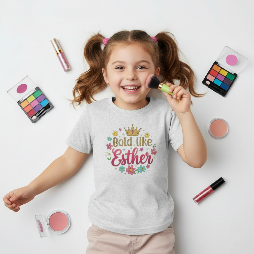 Kids Tee — "Bold Like Esther" Floral Crown Inspirational Shirt
