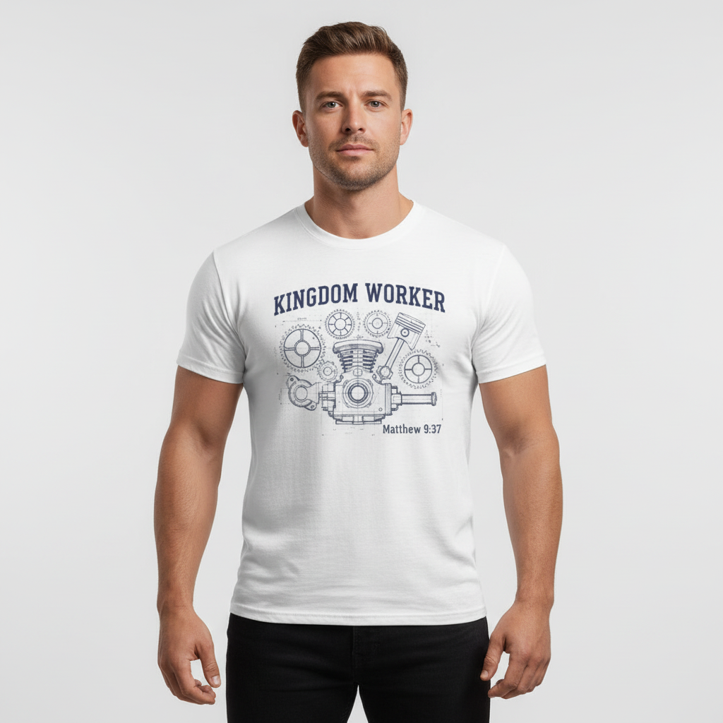 Kingdom Worker T-Shirt — Matthew 9:37 Christian Mechanic Tee