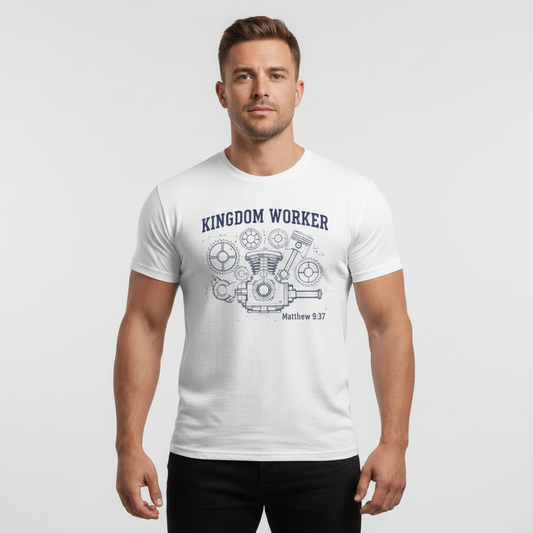 Kingdom Worker T-Shirt — Matthew 9:37 Christian Mechanic Tee