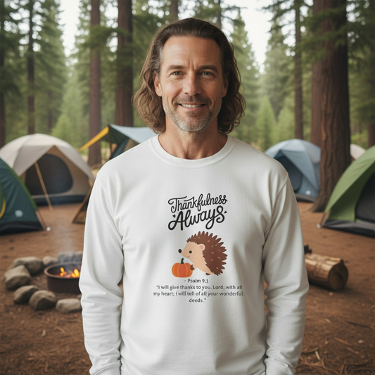 Thankfulness Always Hedgehog Long Sleeve Tee, Autumn Apparel, Thanksgiving Shirt, Cute Hedgehog Gift, Fall Fashion, Unisex Tee