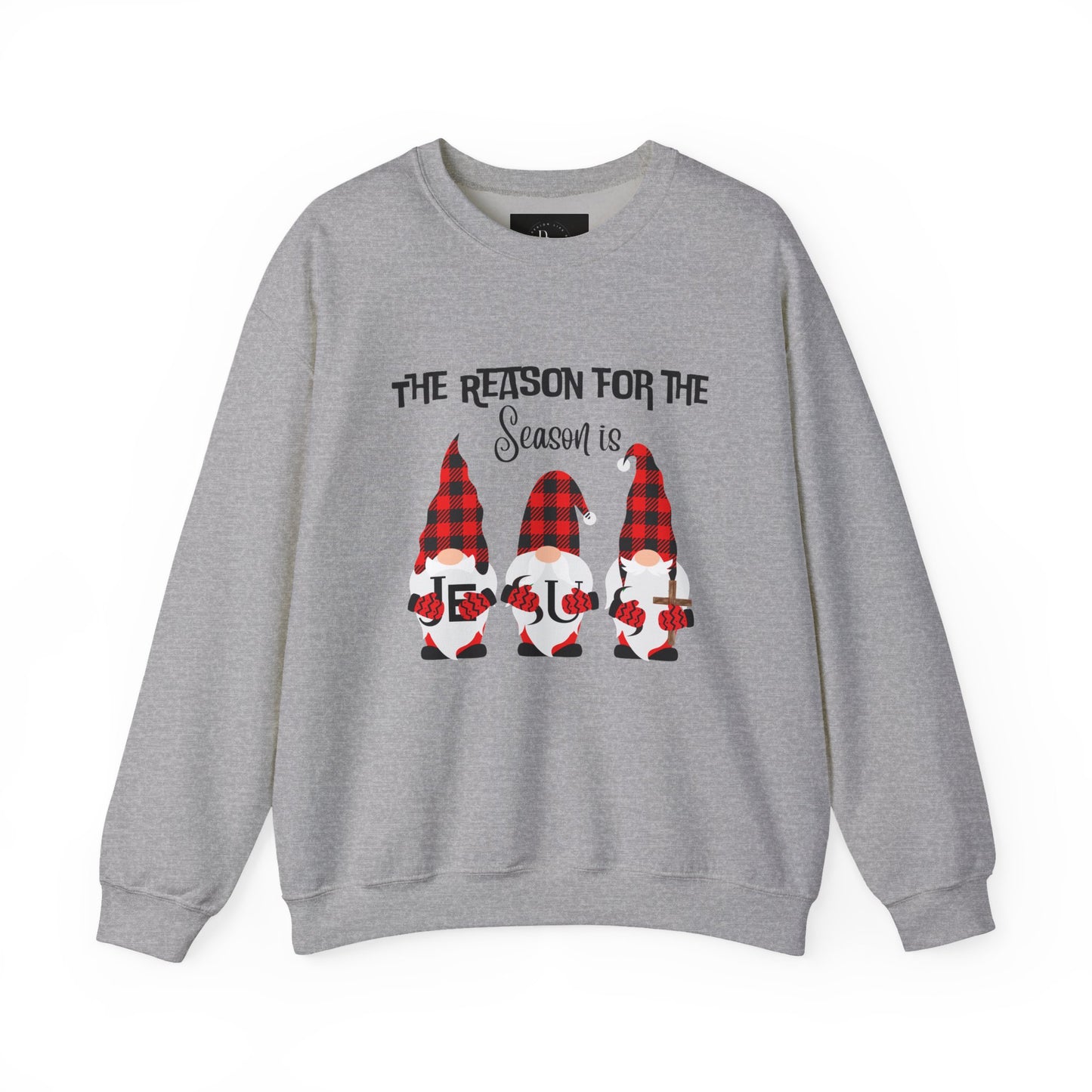 Christmas Gnome Sweatshirt – “The Reason for the Season” Buffalo Plaid Crewneck