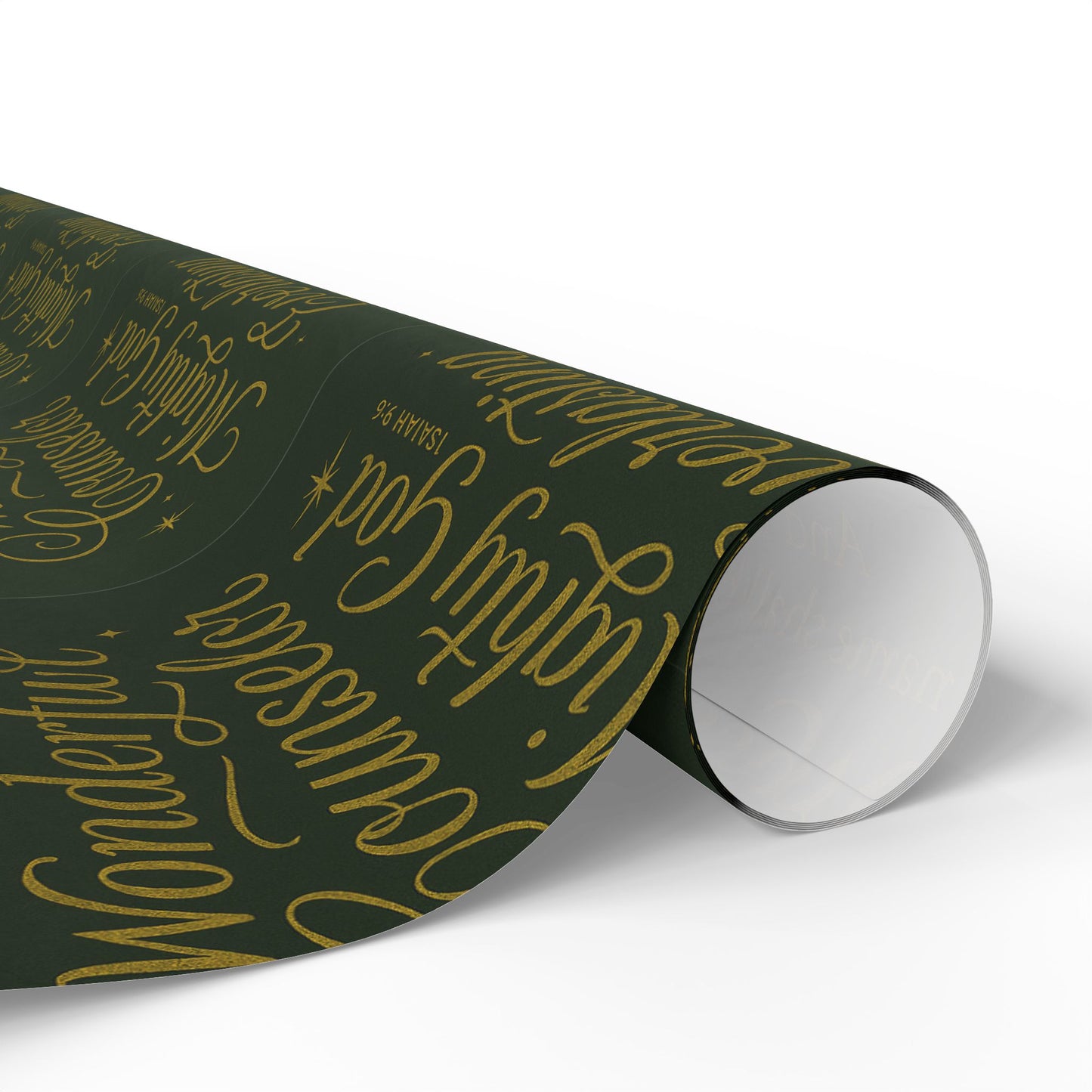 Christmas Wrapping Paper – Dark Green Gold Script "Merry & Bright" Holiday Gift Wrap