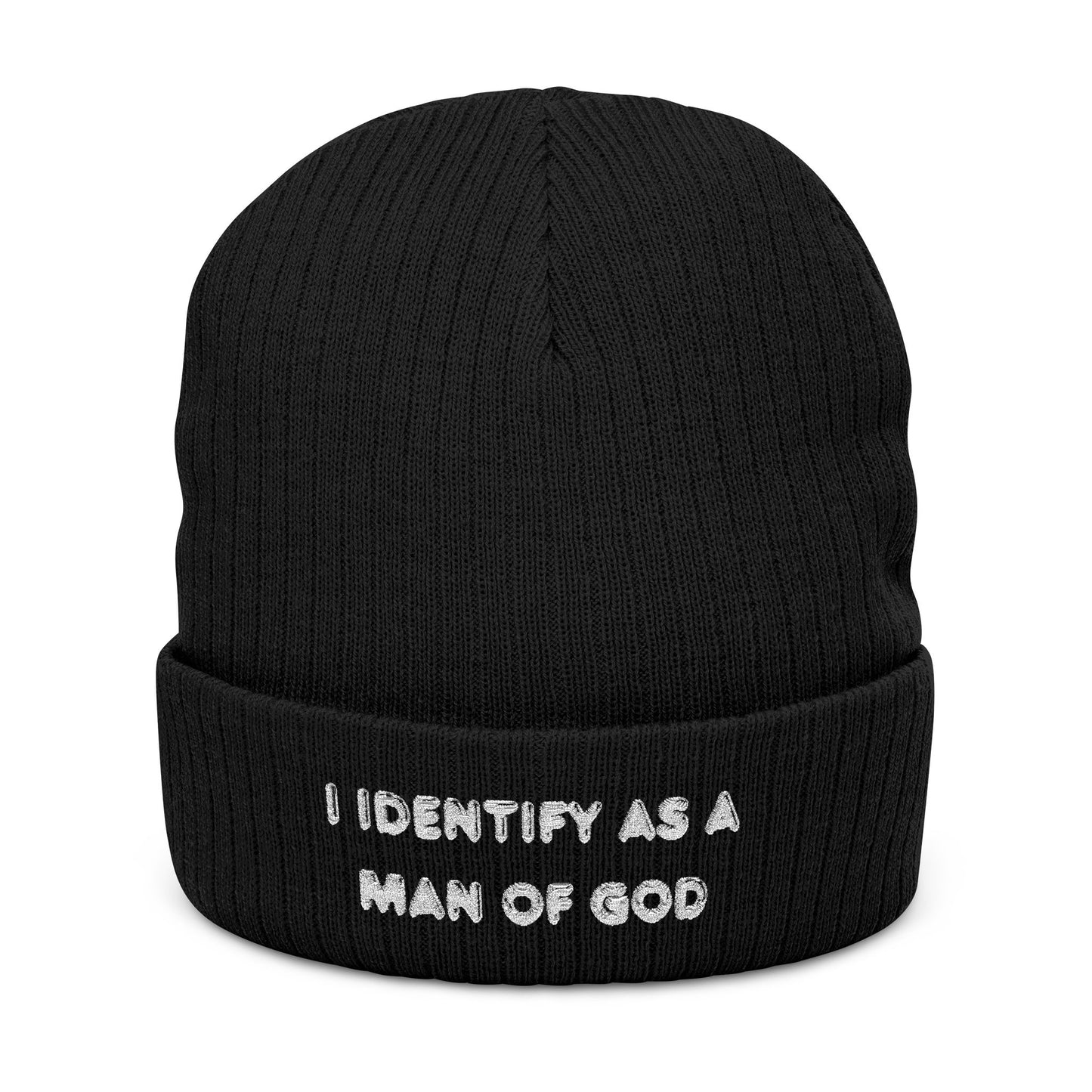 I identify as a man of God ribbed Knit Beanie (Embroidery)