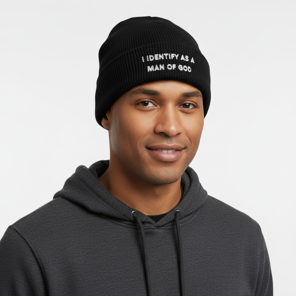 I identify as a man of God ribbed Knit Beanie (Embroidery)
