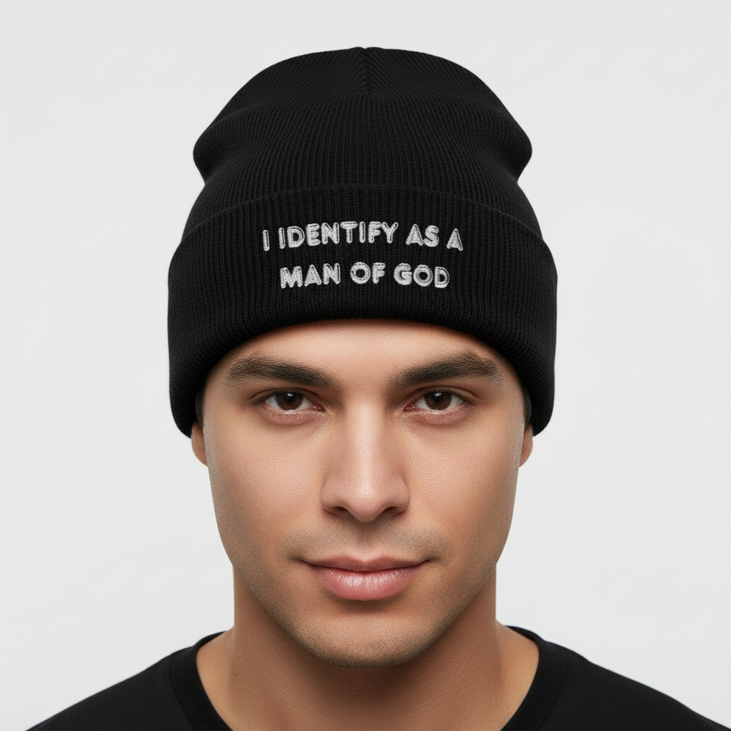 I identify as a man of God ribbed Knit Beanie (Embroidery)