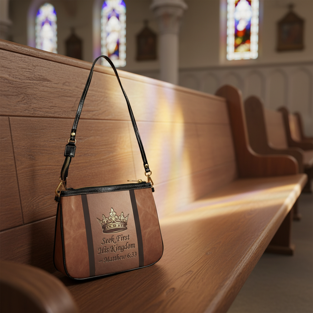 Small Shoulder Bag — "Seek First His Kingdom" Bible Verse Crossbody