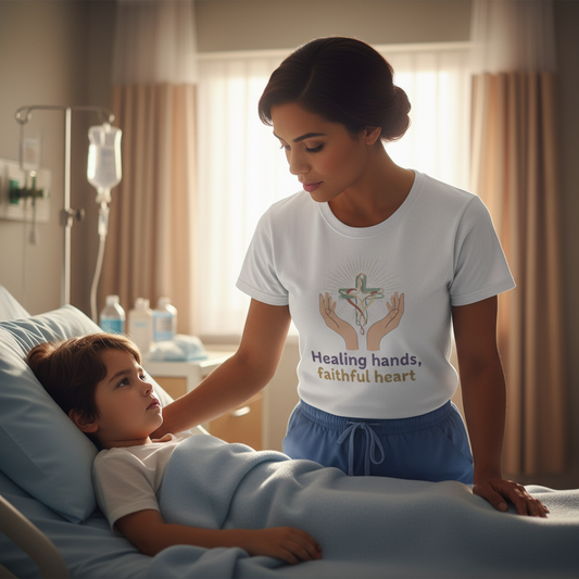 Healing Hands T-Shirt — “Healing hands, faithful heart” Christian Medical Gift