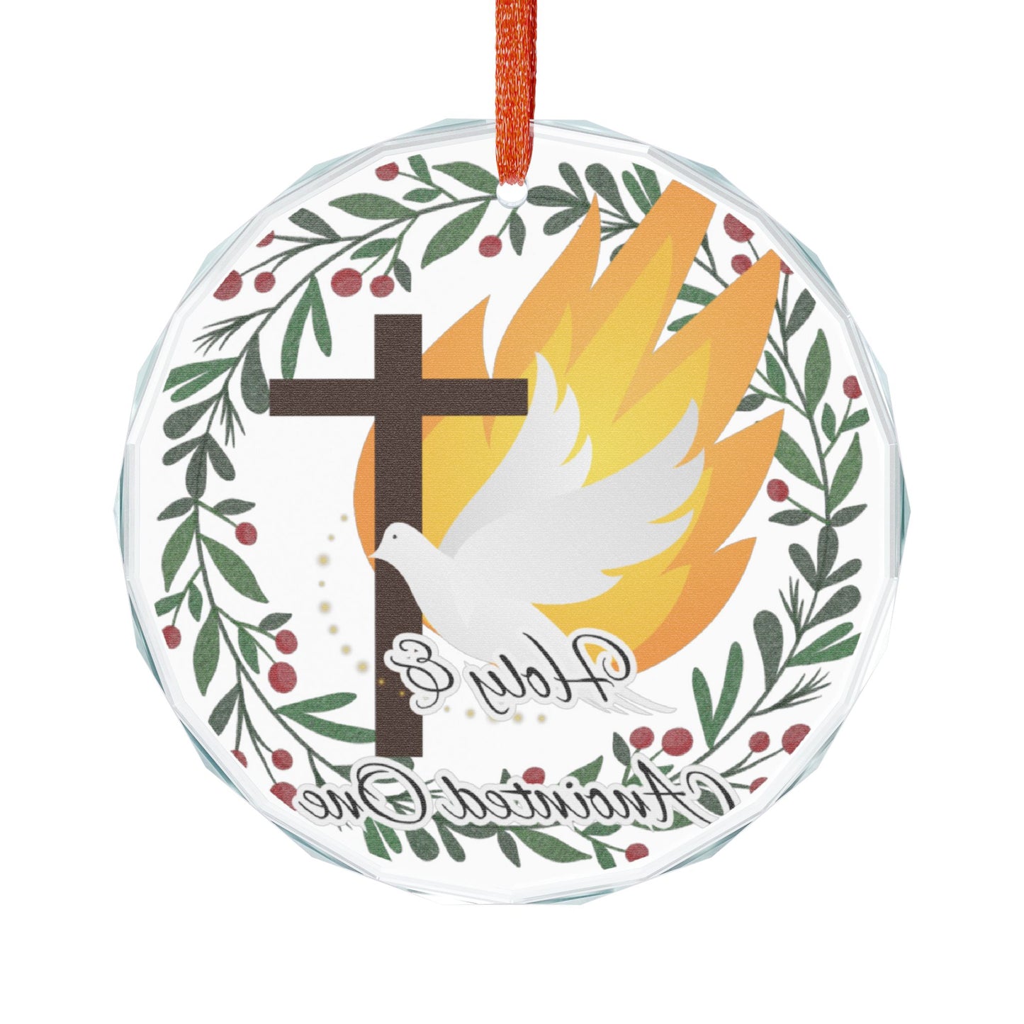 Heart-Shaped Crystal Glass Ornament with Dove and Cross Design, Religious Gift, Christian Ornament, Holiday Decoration, Faith-Based Keepsake