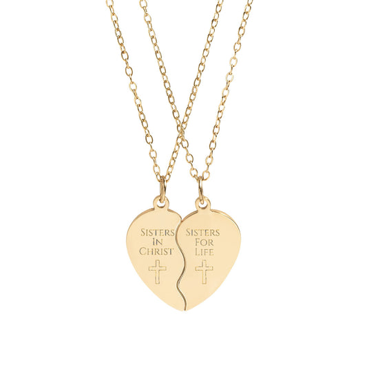 Engravable Break-Apart Heart Necklace Set — Matching BFF/Partner Pendant