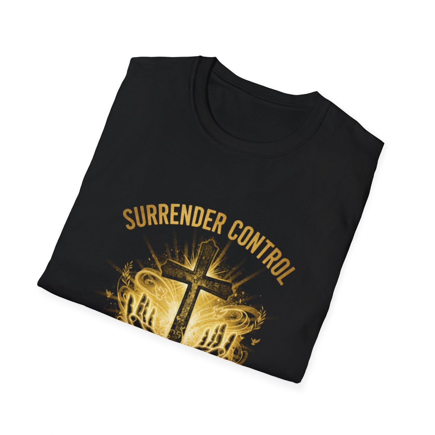 Christian T-Shirt - "Surrender Control, Trust God's Plan" Cross Graphic Tee