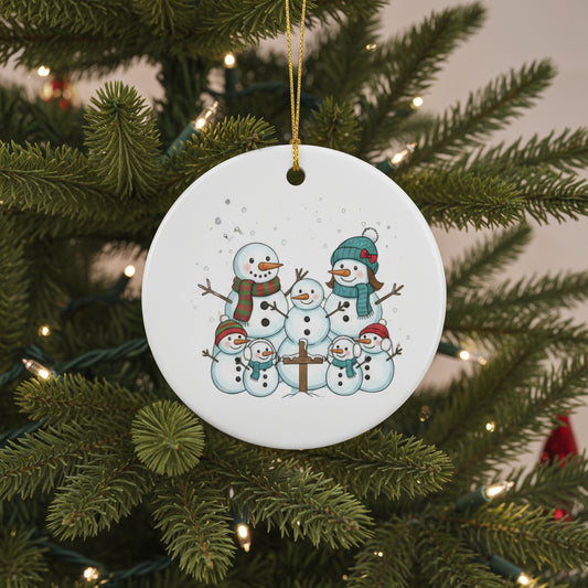 Snowman Family Ceramic Christmas Ornament