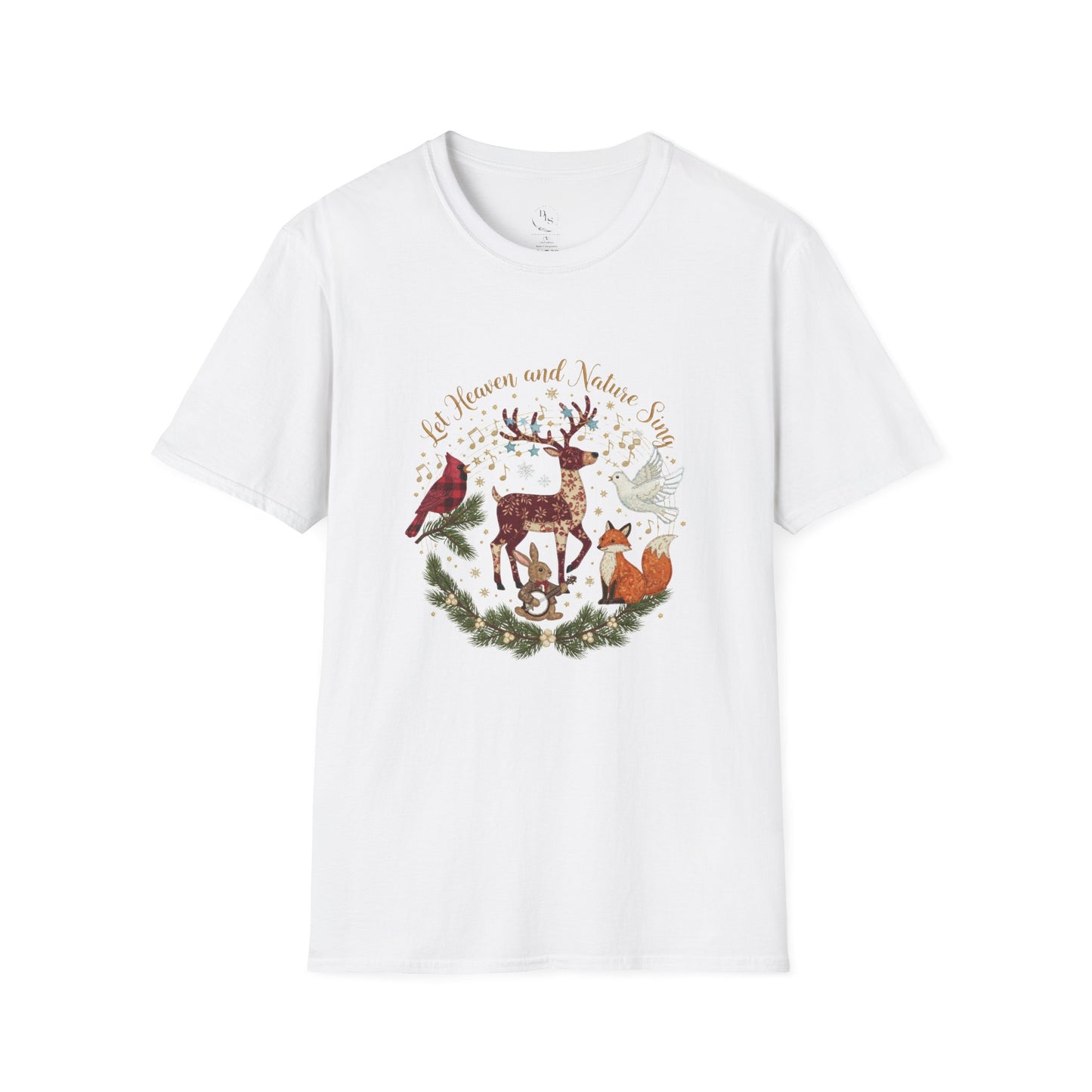 Woodland Christmas Tee — 'Believe in Heaven and Nature Again' Deer & Forest Animals T-Shirt