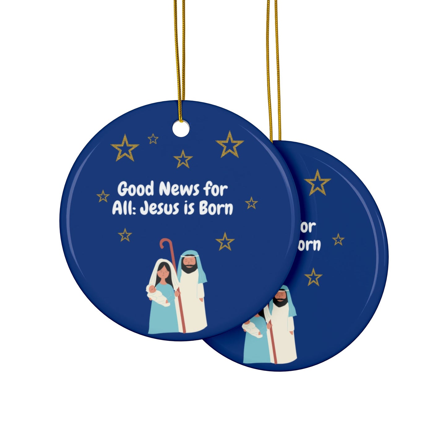 Christmas Ceramic Ornaments - "Good News for All: Jesus is Born" - Set of 1, 3, 5, or 10