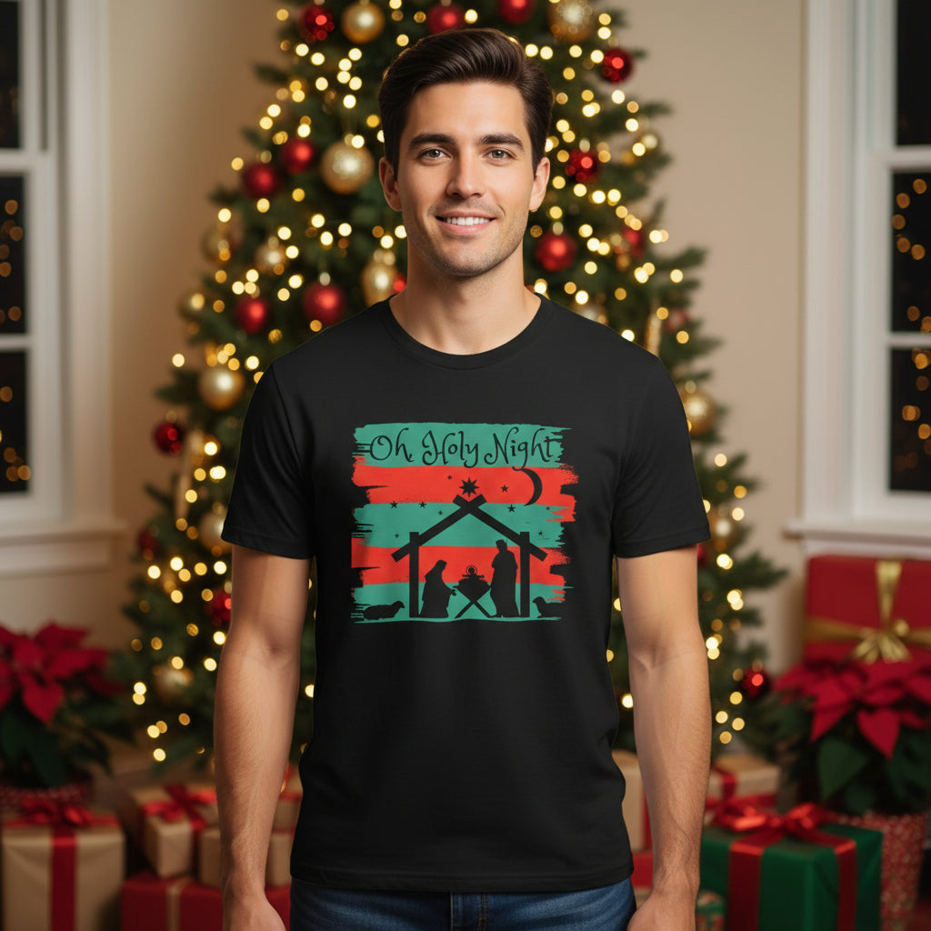 Oh Holy Night Nativity T-Shirt — Christmas Manger Silhouette Tee