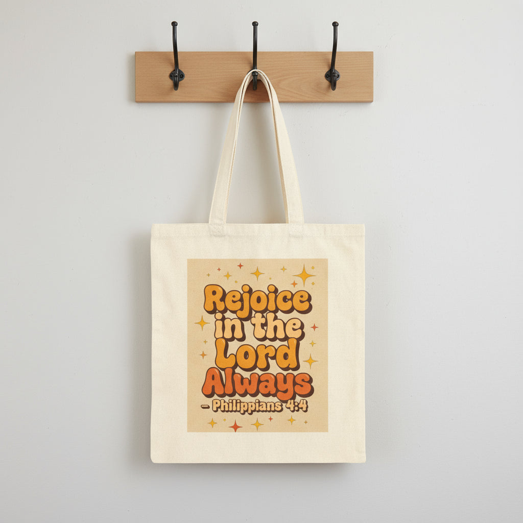 Tote Bag — "Rejoice in the Lord Always" Philippians 4:4 Christian Canvas Tote